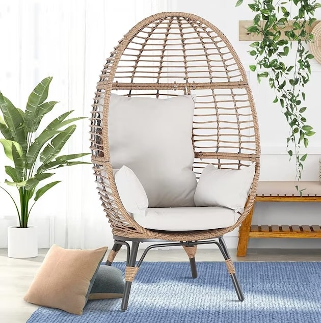 PEAK HOME FURNISHINGS Egg chair Rattan Frame Stationary Egg Chair(s) with Brown Rattan Cushioned Seat