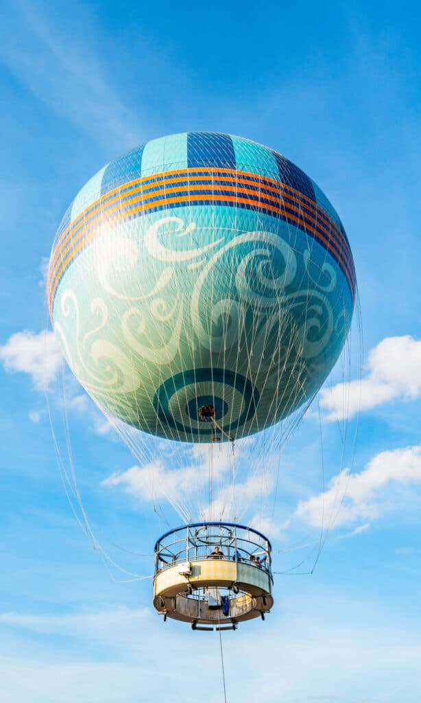 Orlando, Florida - DEC, 2017 - Beautiful blue sky day with flying blue balloon background view at Lake Buena Vista, Downtown, Springs