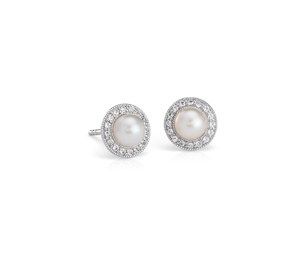 Vintage-Inspired Freshwater Cultured Pearl and White Topaz Halo Earrings