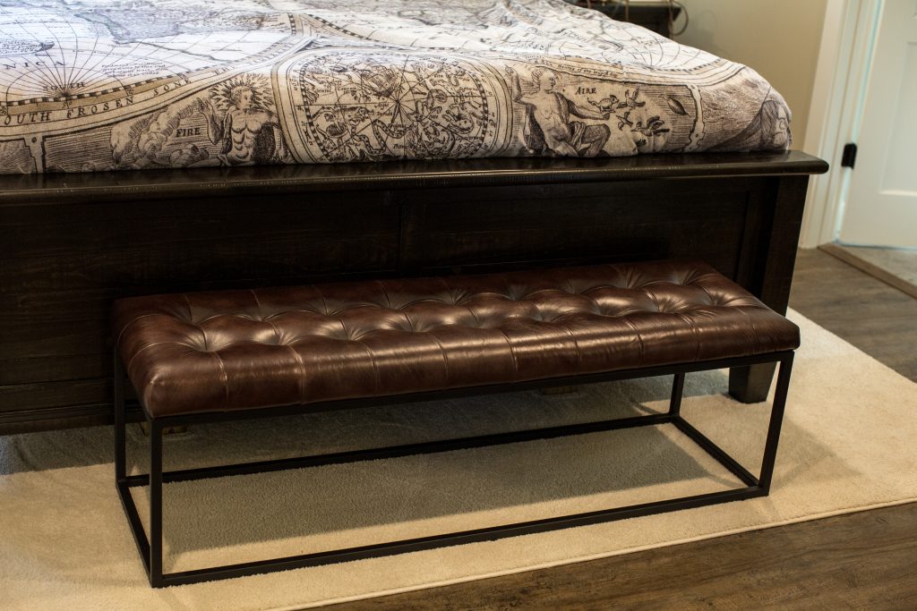 This leather bench was also ordered from Slumberland.
