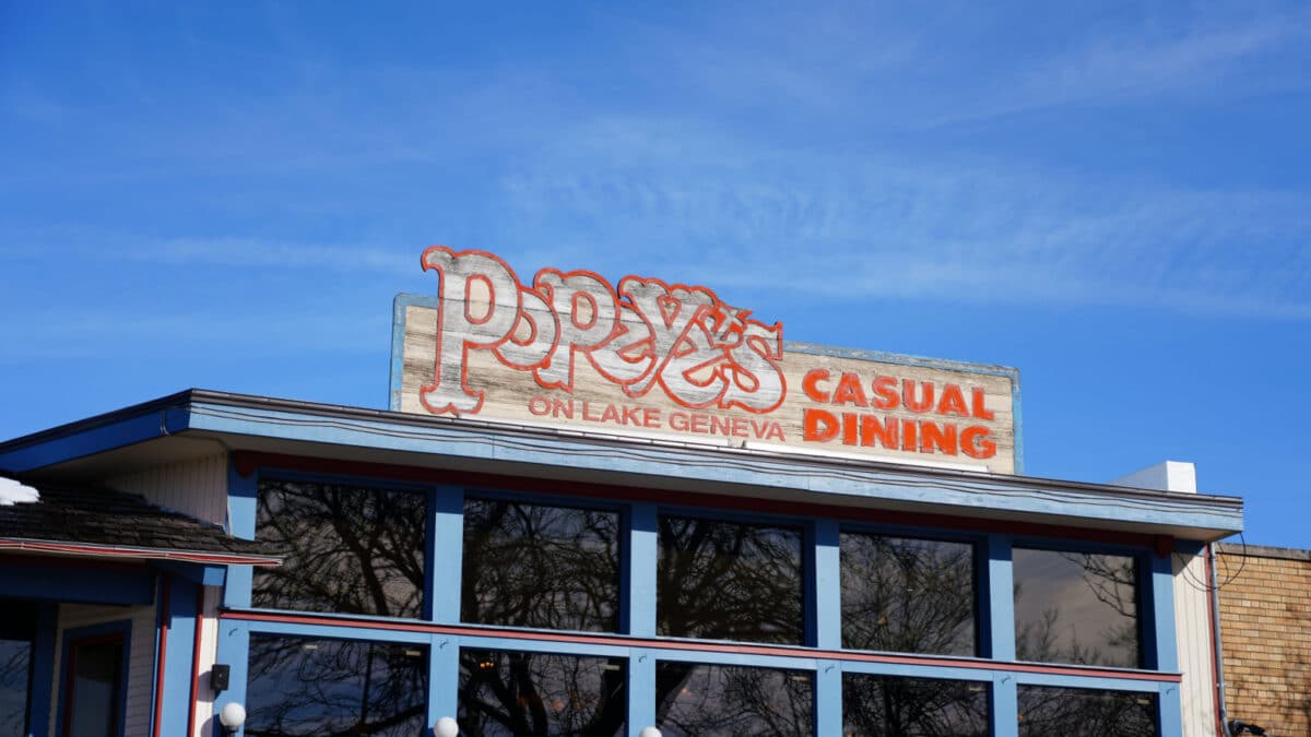 Lake Geneva, Wisconsin / USA - January 26th, 2020: Popeye's Casual Dining on Lake Geneva. Quirky, venerable landmark with lake views & a menu of roasted meats, sandwiches & seafood entrees.