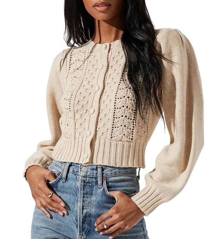 ASTR the Label Marlena Puff Sleeve Cardigan