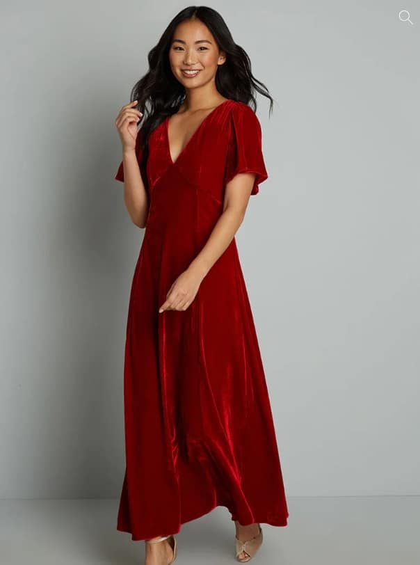 Captivating Charisma Velvet Maxi Dress in Red