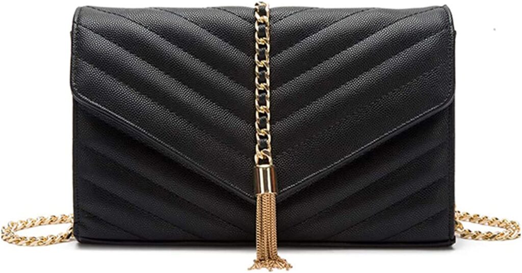 YXBQueen Black Quilted Purse Shoulder Bag Vegan Leather Handbags Clutch Purses for Women