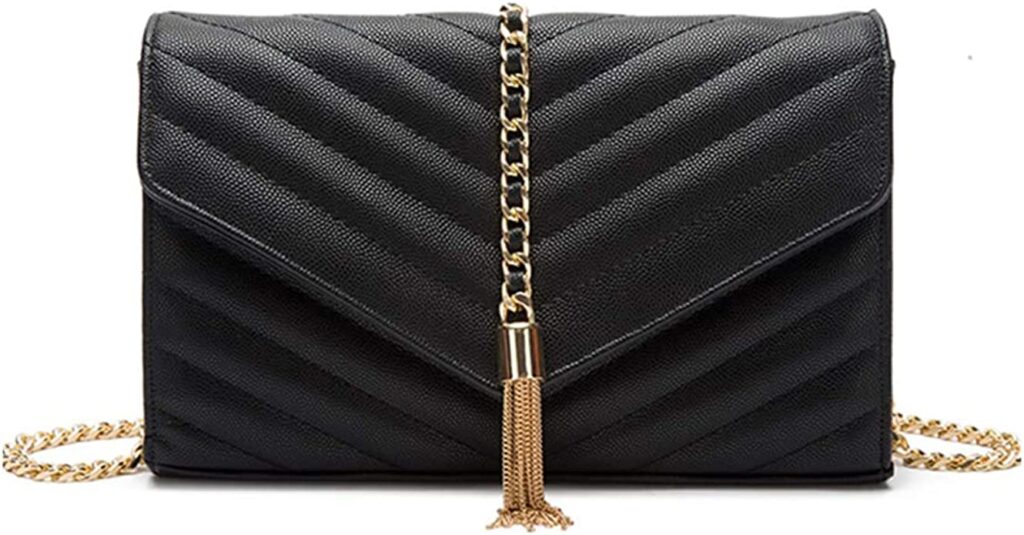 YXBQueen Black Quilted Purse Shoulder Bag Vegan Leather Handbags Clutch Purses for Women
