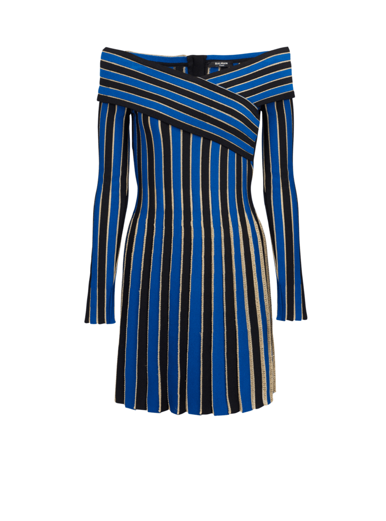 Metallic striped knit dress