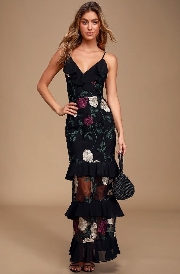 True to Heart Black Floral Embroidered Maxi Dress