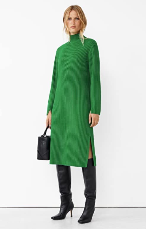 Mock Neck Knit Midi Dress