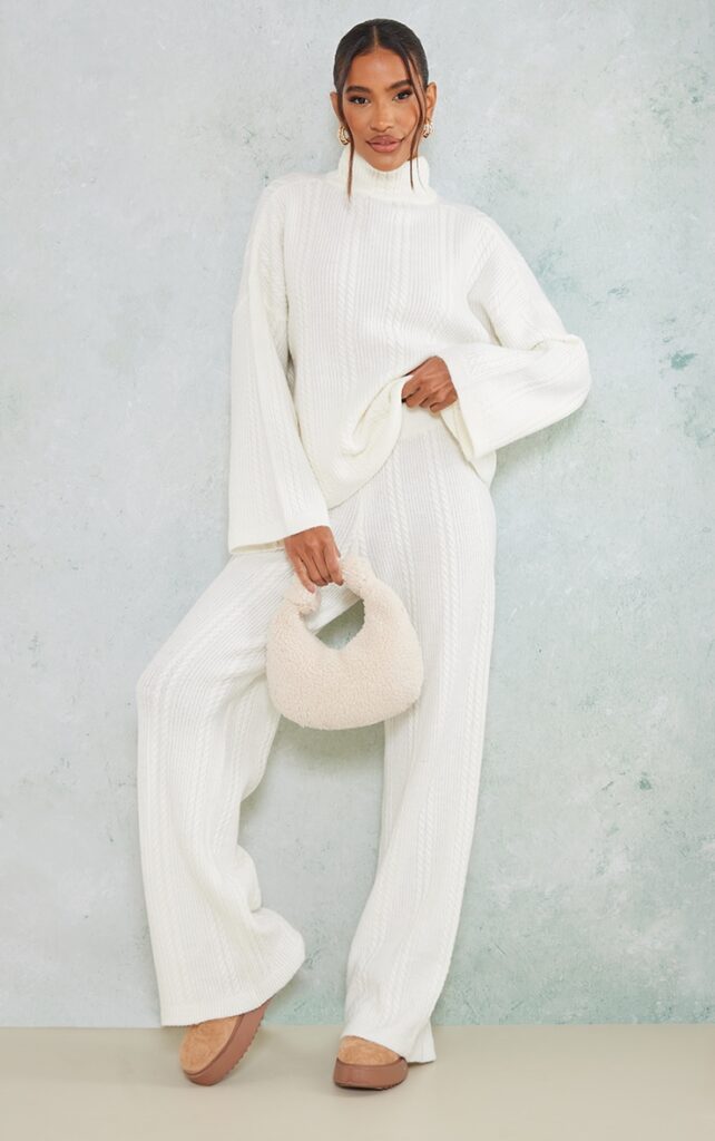 Pretty Little Thing | Off White Brushed Feel Cable Open Jumper 