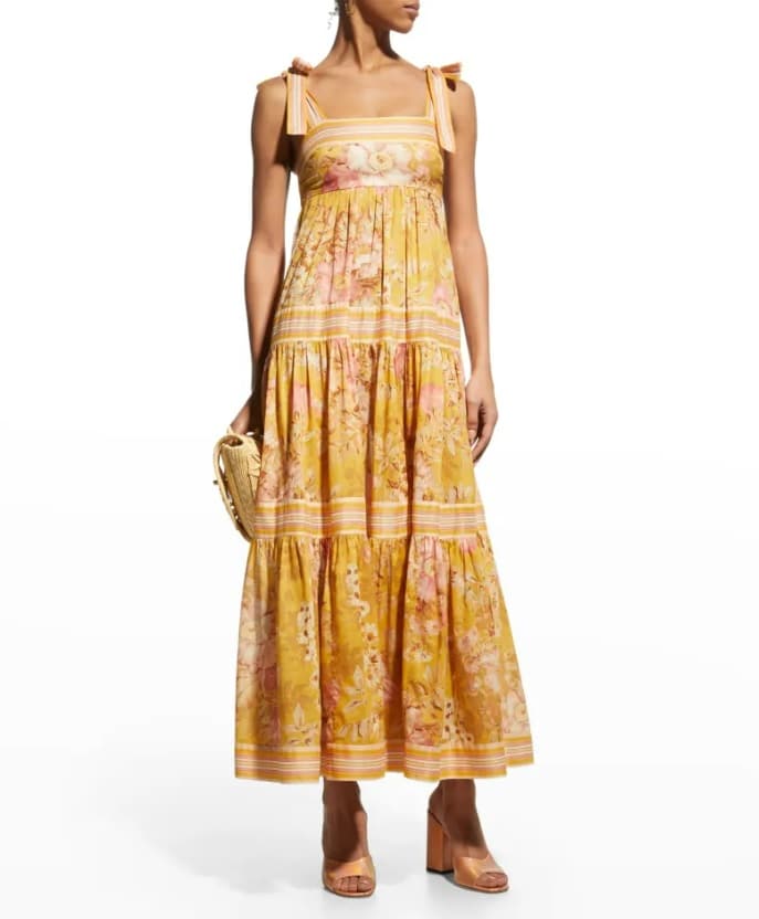 Pattie Floral Tie-Shoulder Empire Waist Midi Dress