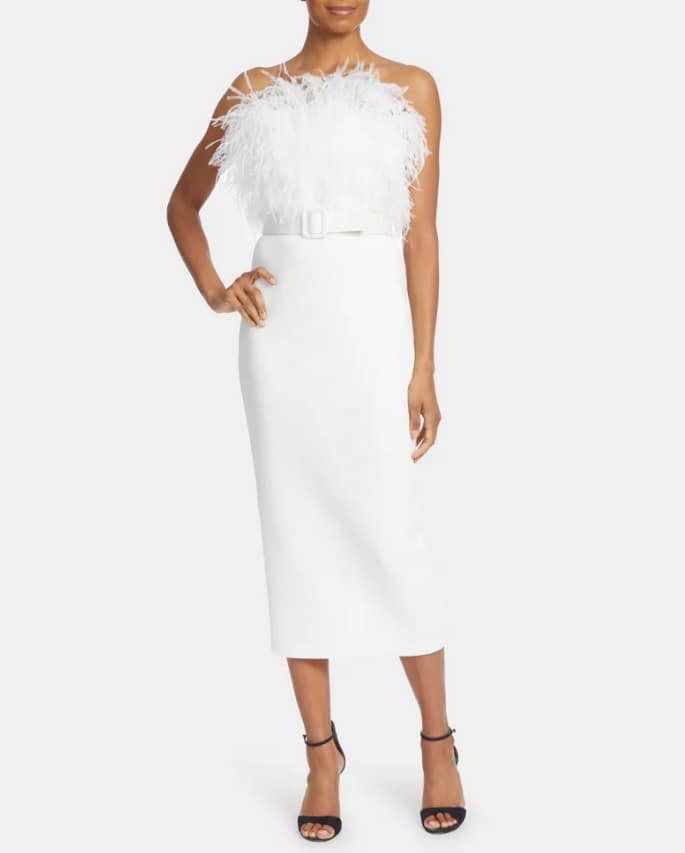 Badgley Mischka Collection
Strapless Feather Pencil Dress