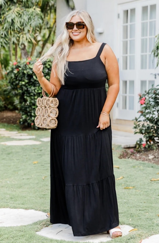 TIME FOR SOMETHING NEW BLACK KNIT MAXI DRESS WITH PADDED TOP