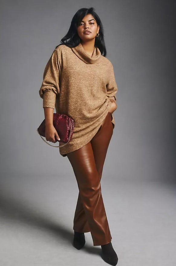 Maeve Cowl-Neck Top + Faux Leather Pants