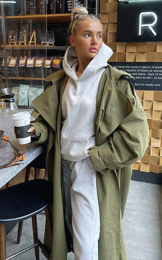 KHAKI WOVEN HOODED OVERSIZED TRENCH COAT