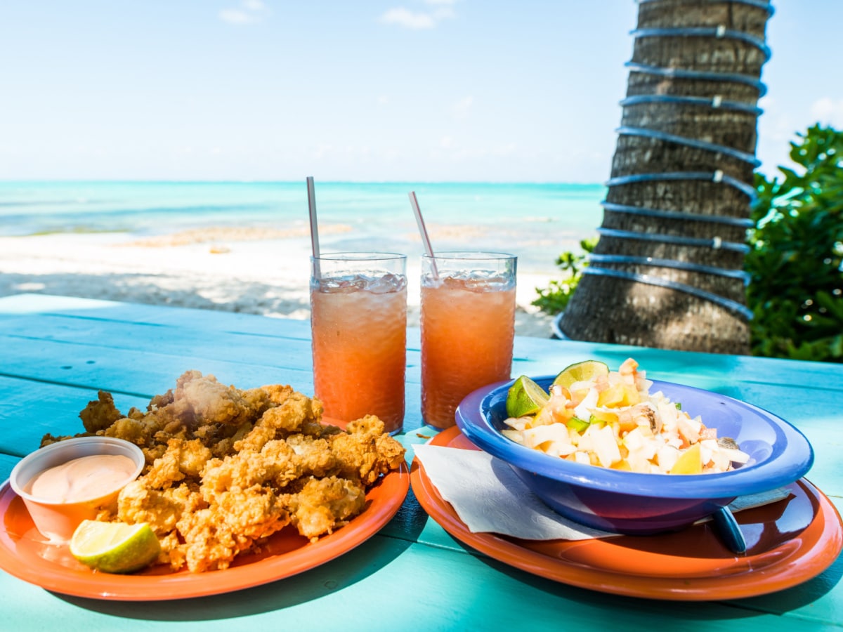 conch fritters and conch salad with punch