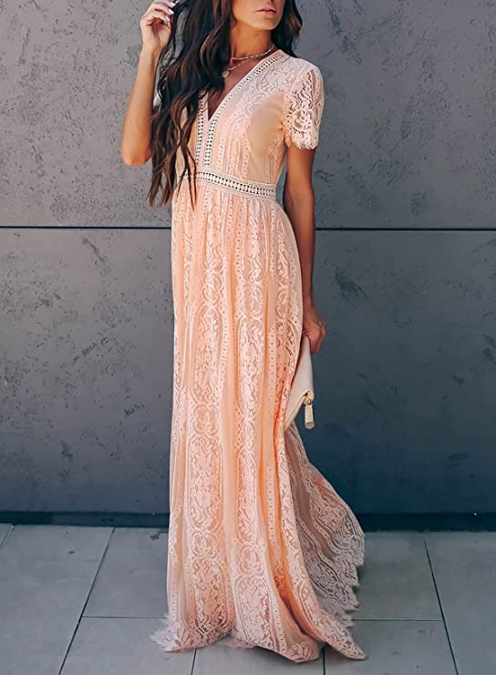 Peach dress and gold jewelry