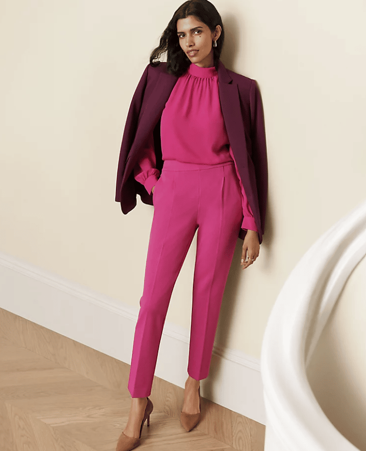 Outfit wearing pink trousers and a ruffle sleeve top - Mademoiselle |  Minimal Style Blog