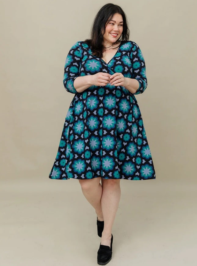 Callie Long Sleeve Plus Size Wrap Dress Mod Teal