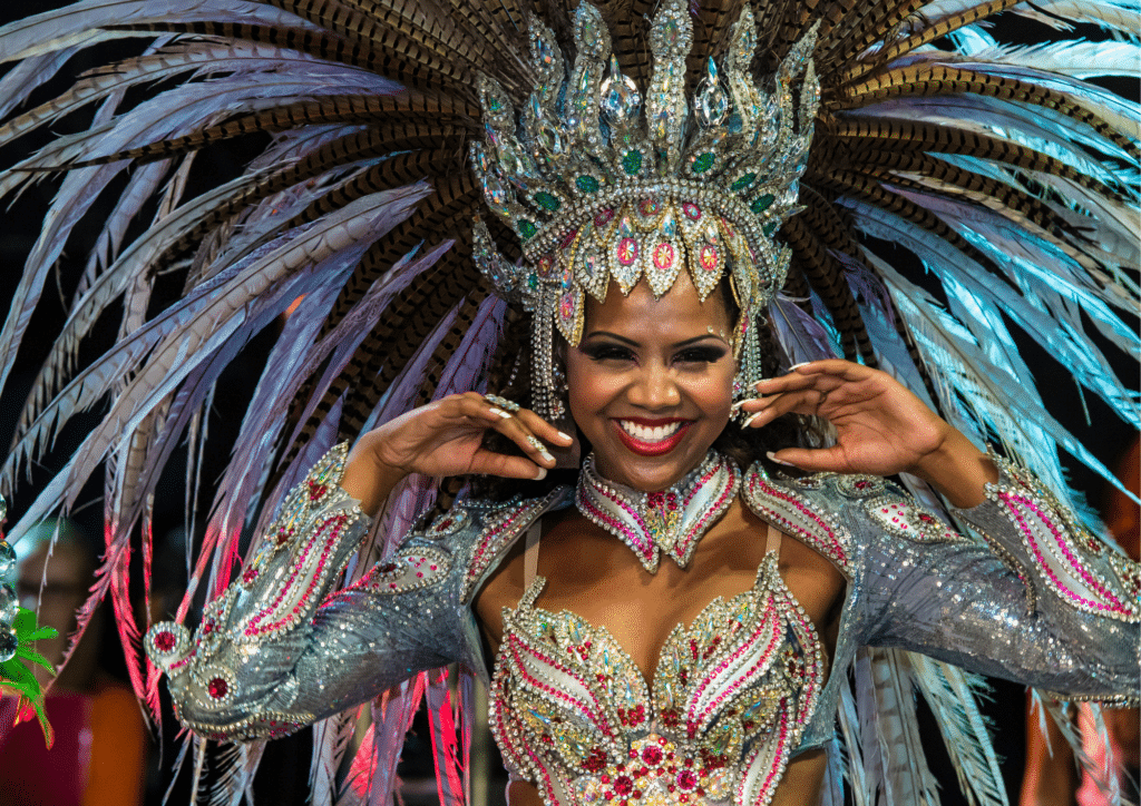 woman wearing a carnival headdress