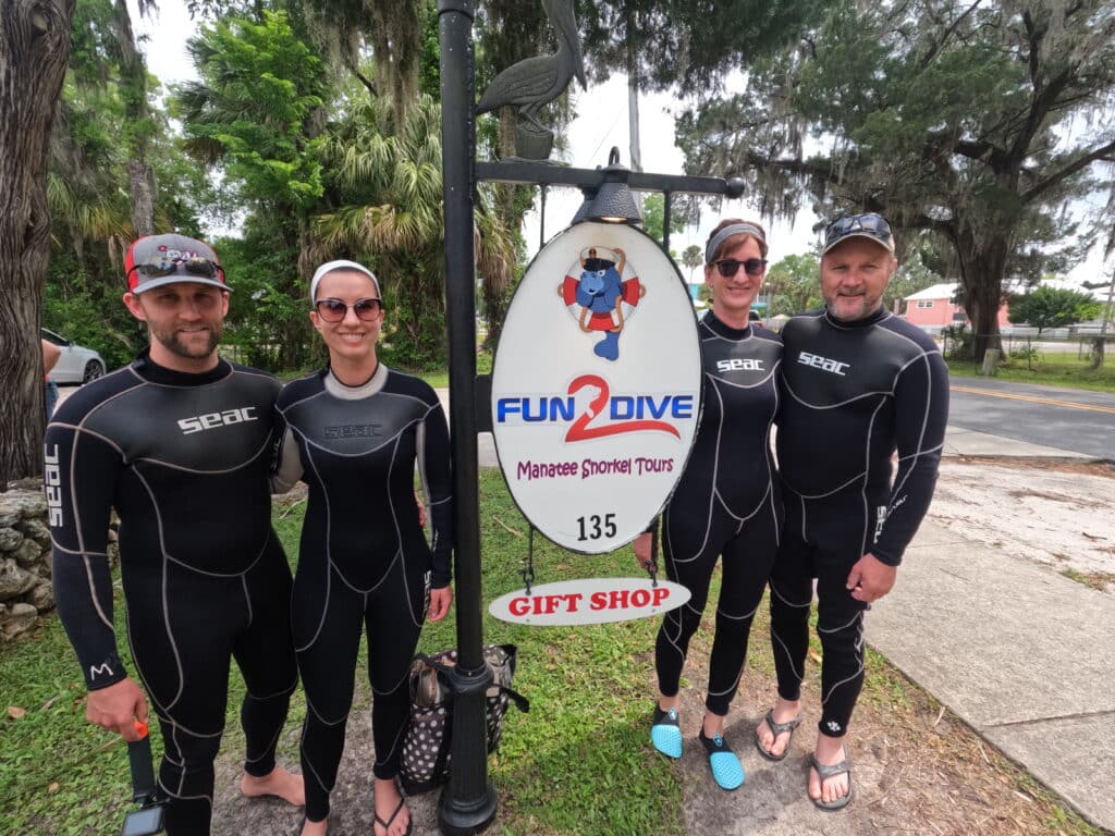 All in our wetsuits at the FUN2DIVE shop