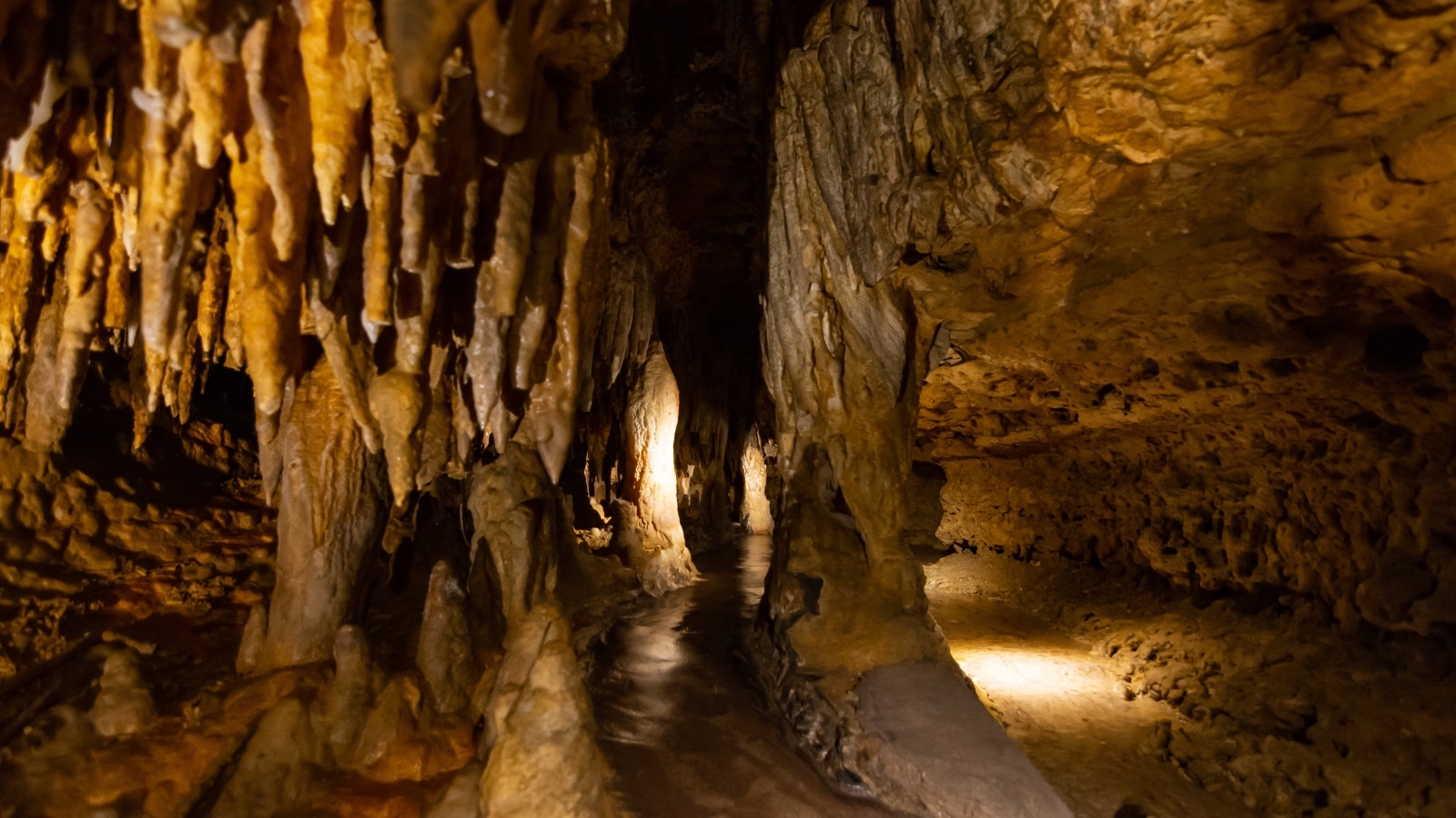 A look inside the limestone caves at Cave of the Mounds in Wisconsin.