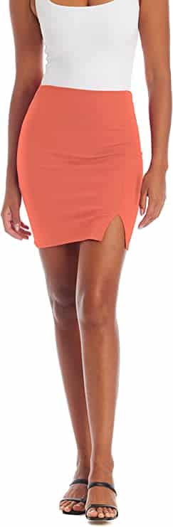 Hybrid Women's Pencil Skirt Premium Ponte Basic Solid Stretch Above Knee Mini Side Slit