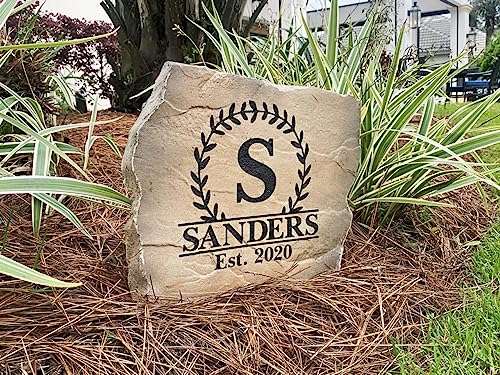 Personalized Engraved Monogram Name Established Date Garden Stone - Landscape Stone - Sandstone Color - 15” W x 15” H