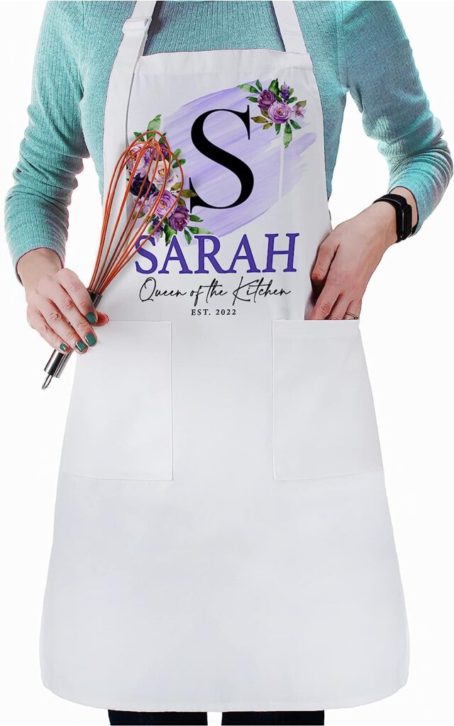Kitchen Floral Apron Gift for Mother's Day - Personalized Mom Aprons Gifts w/Pockets w/Name for Mother Men for Grilling Cooking BBQ Baking Customized Funny Chef Apron for Mommy Custom Grandpa Gift C1