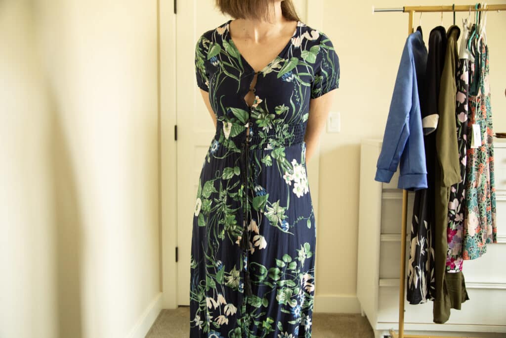 Light in the Box floral maxi dress with short sleeves worn by Have Clothes, Will Travel