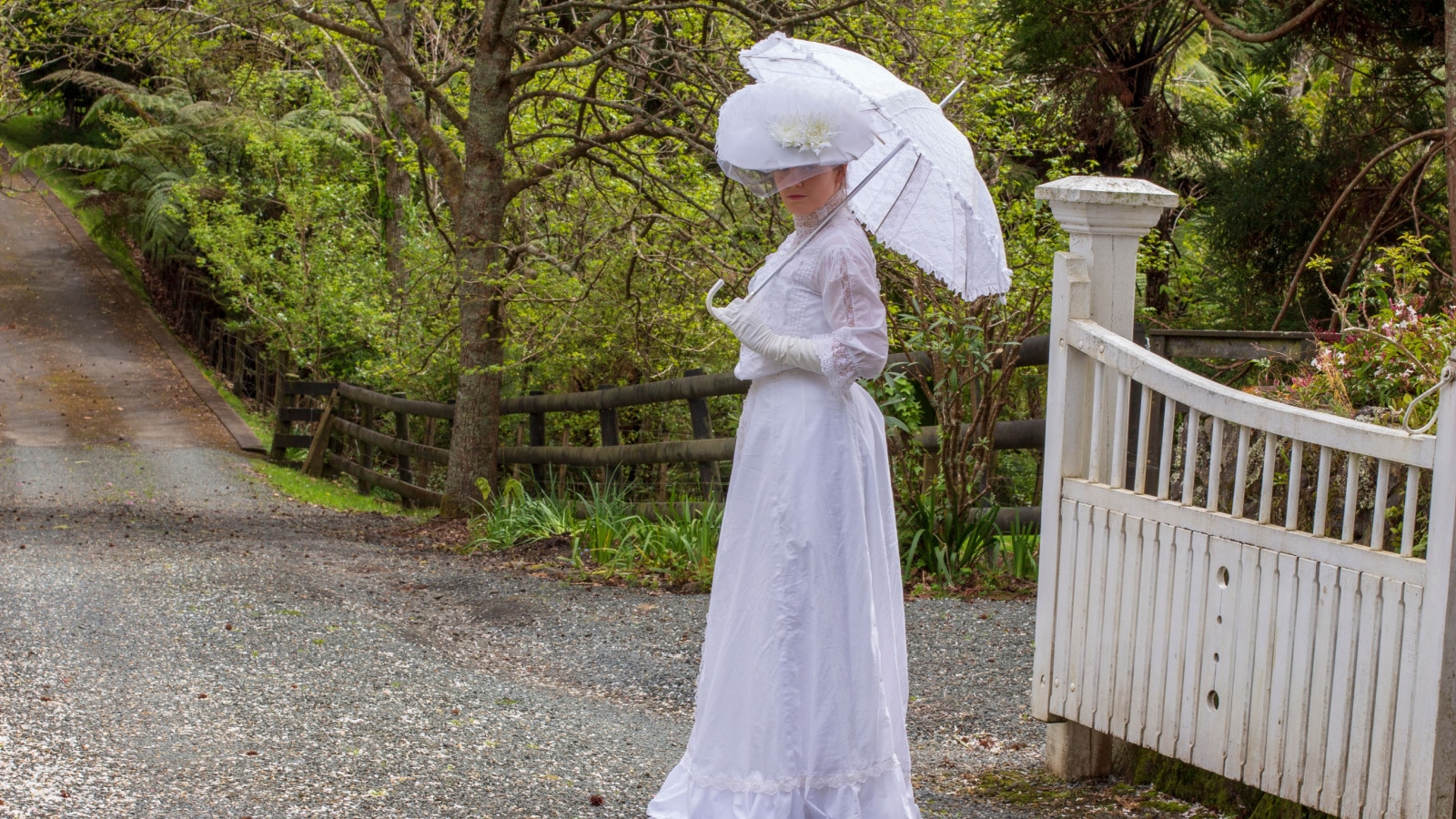Edwardian woman in white dress