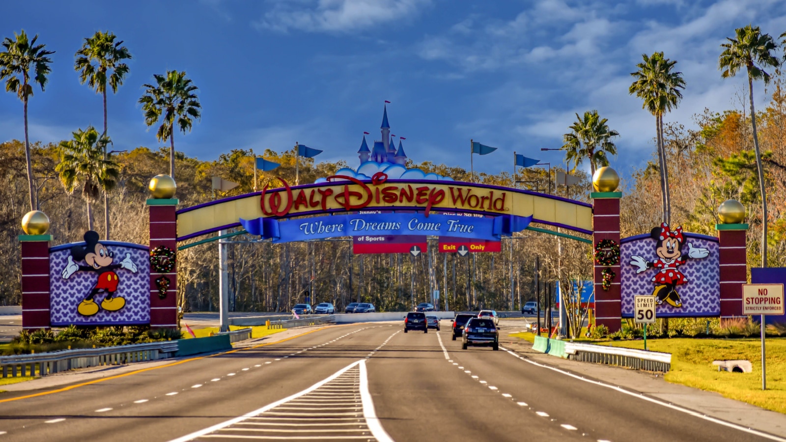 Orlando, Florida. January 11, 2019 Entrance Arch of Walt Disney Theme Parks at Lake Buena Vista area .