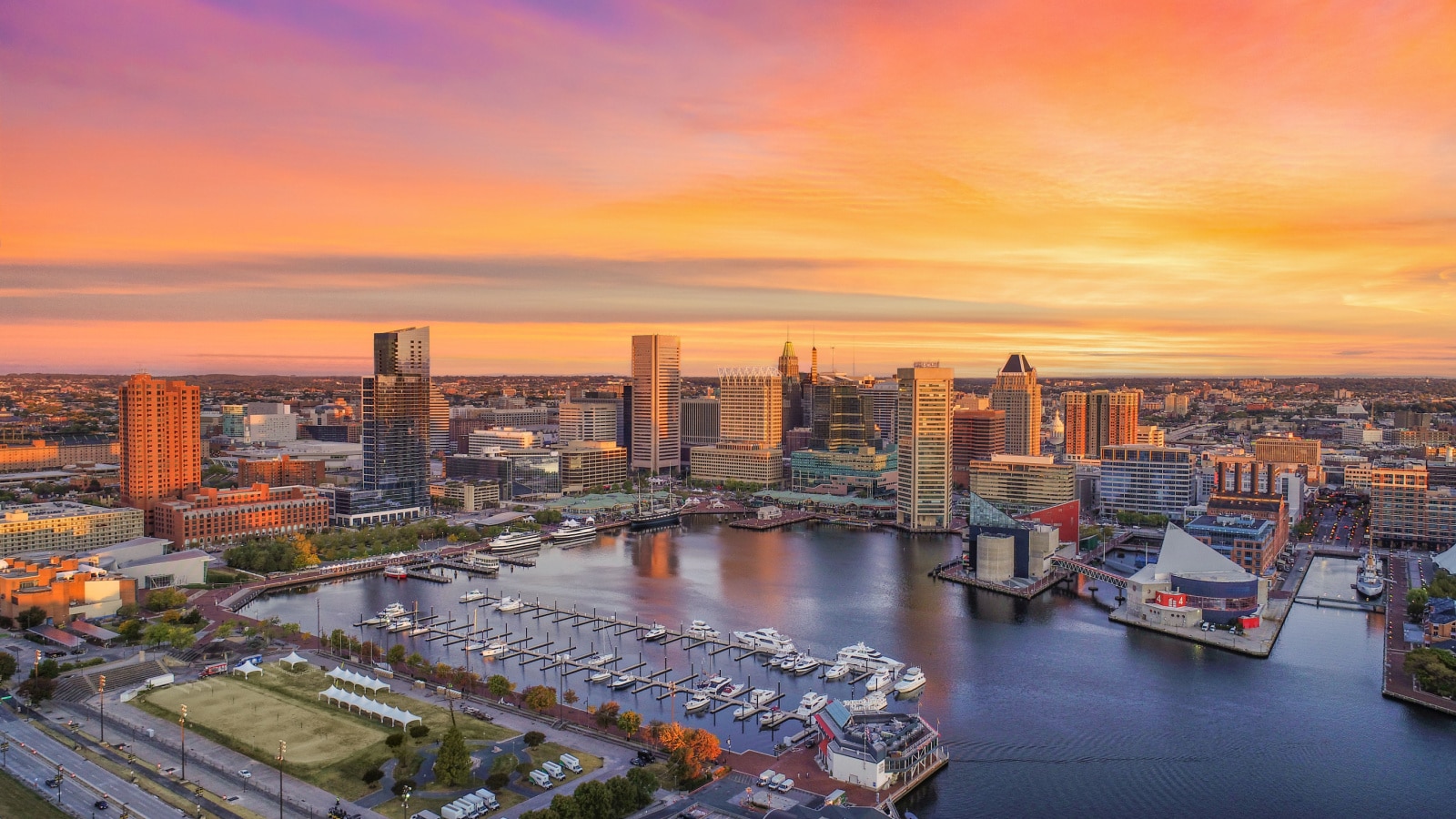 Baltimore, Maryland, USA Inner Harbor Skyline Aerial