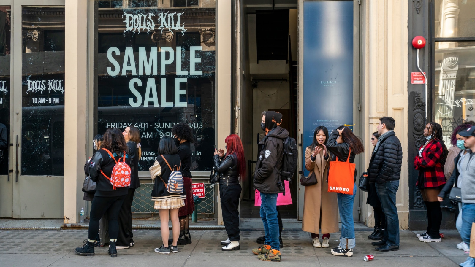 New York NY USA-April 2, 2022 Shoppers in Soho in New York wait in line for the Dolls Kill brand sample sale