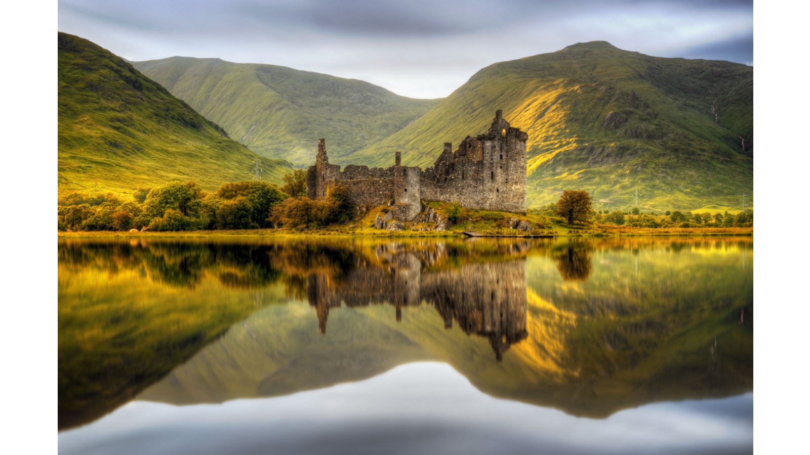 Kilchurn Castle reflections in Loch Awe at sunset, Scotland