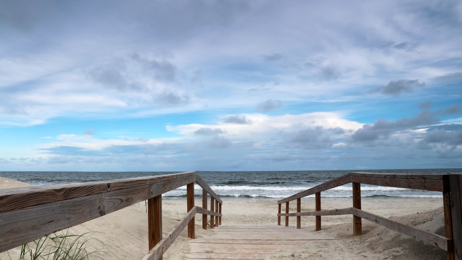 Way to the beach. Ocean beach view.Marine landscape with wooden boardwalk leads to the atlantic ocean beach. Pawleys Island, Myrtle Beach area, South Carolina USA.