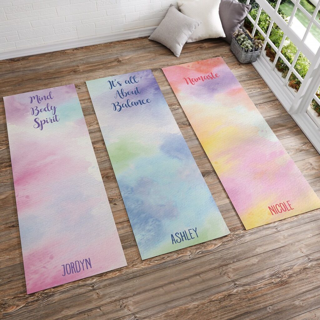 Watercolor Personalized Yoga Mat, Yoga Accessories, Gifts for Her