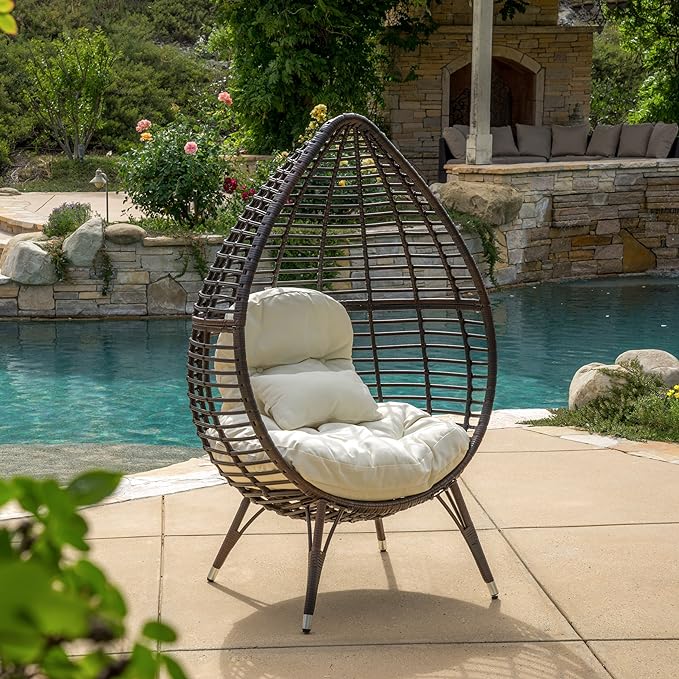 Christopher Knight Home Cutter Teardrop Wicker Lounge Chair with Cushion, Multibrown