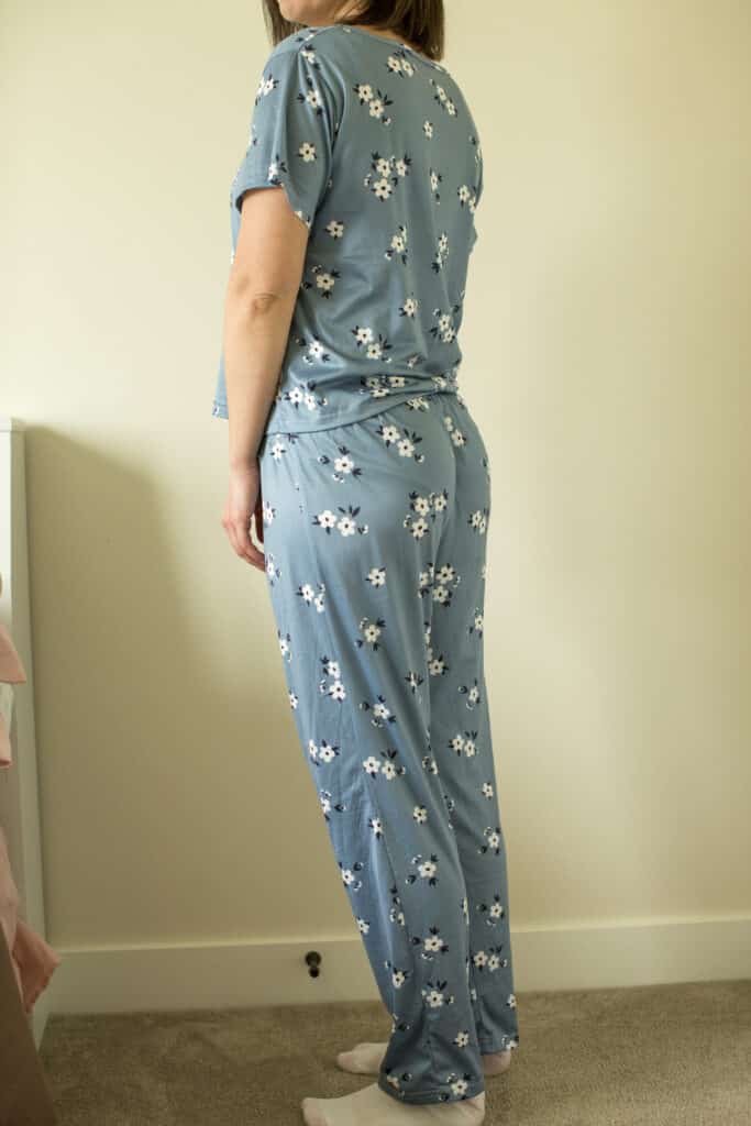 Cute Print Loose Pajamas by Kasmi Fashion Pajamas from Temy worn by Have Clothes, Will Travel while sitting on a bed with a small dog