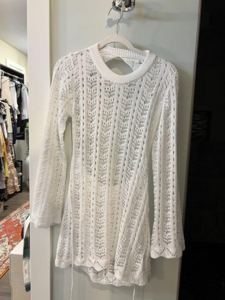 Open back hollow out knit cover up in white from Chicwish.