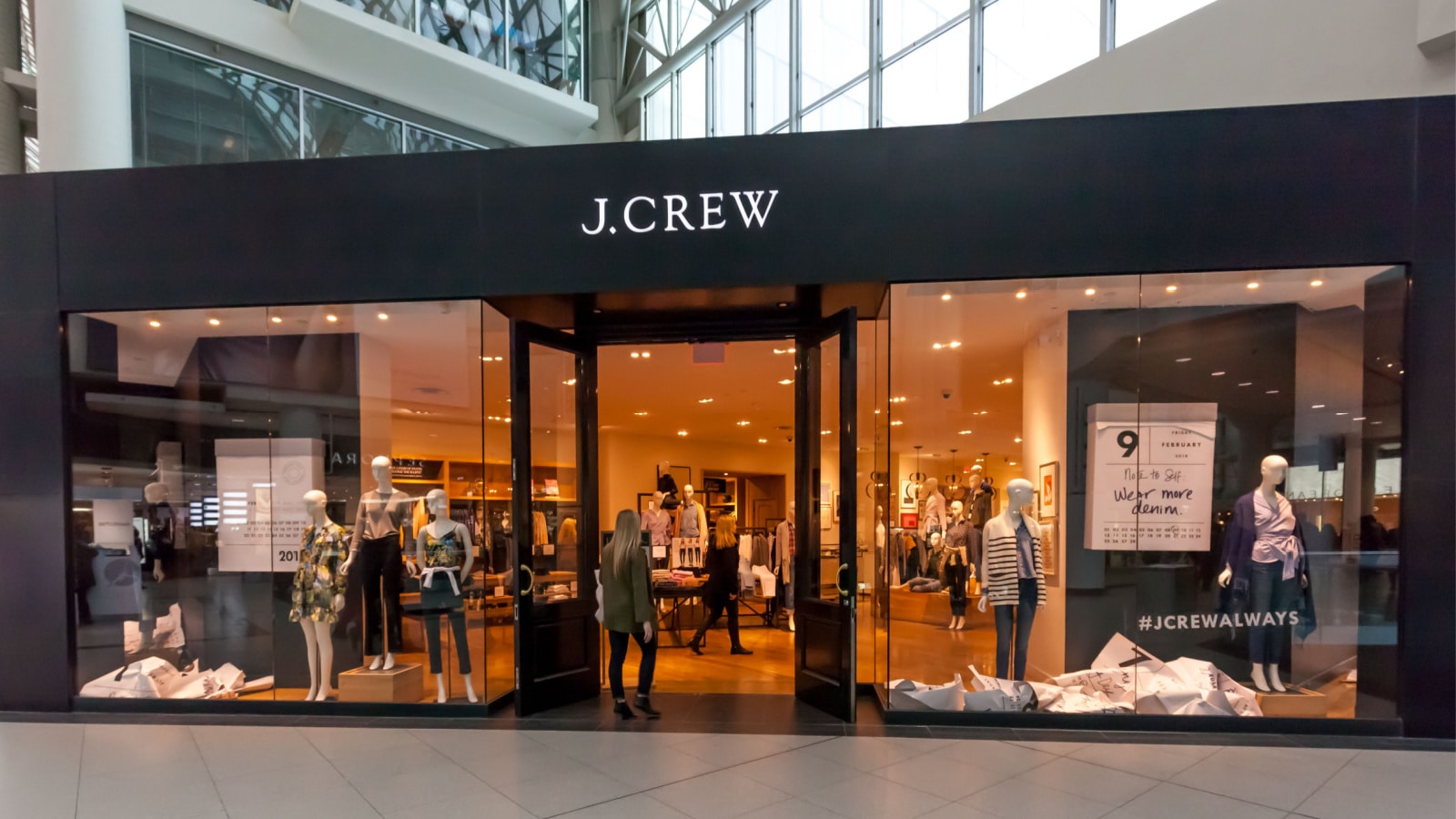 Toronto, Canada - February 10, 2018: J.Crew storefront in the Eaton Centre shopping mall in Toronto. J.Crew Group, Inc., is an American multi-brand, multi-channel, specialty retailer.