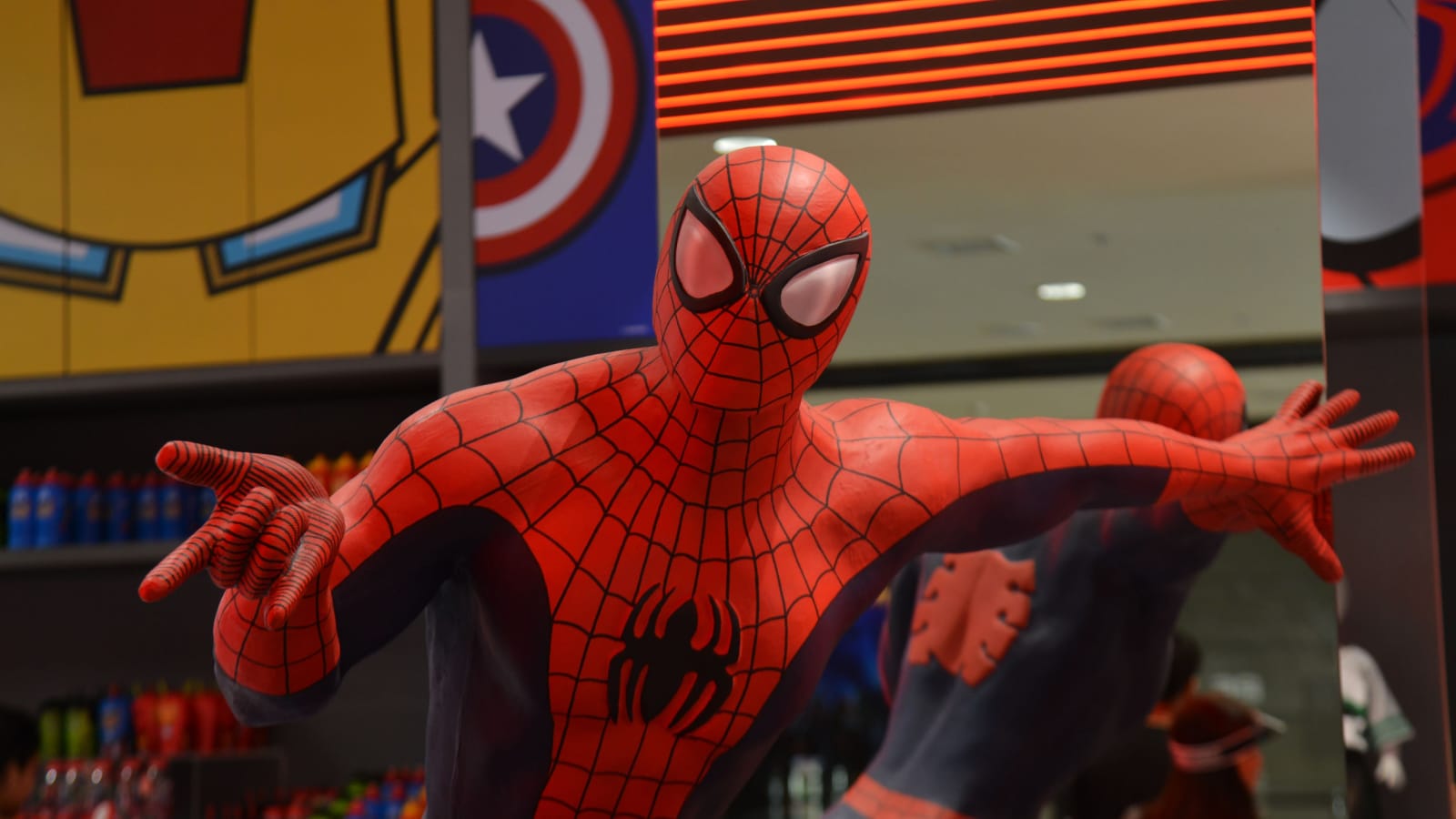 Bangkok, Thailand - July 8, 2018: Human Size Spiderman Statue Displays at The Marvel Experience Thailand Building