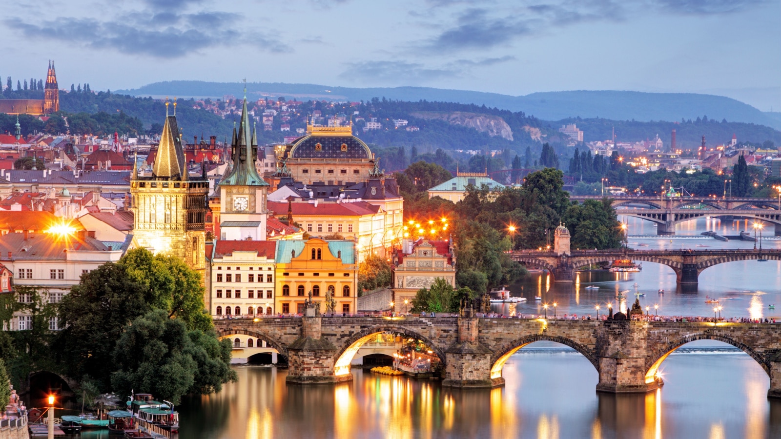 Prague cityscape at night