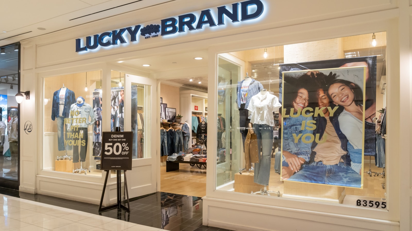 Houston, Texas, USA - February 25, 2022: Lucky Brand store in a shopping mall. Lucky Brand Jeans is an American denim company.