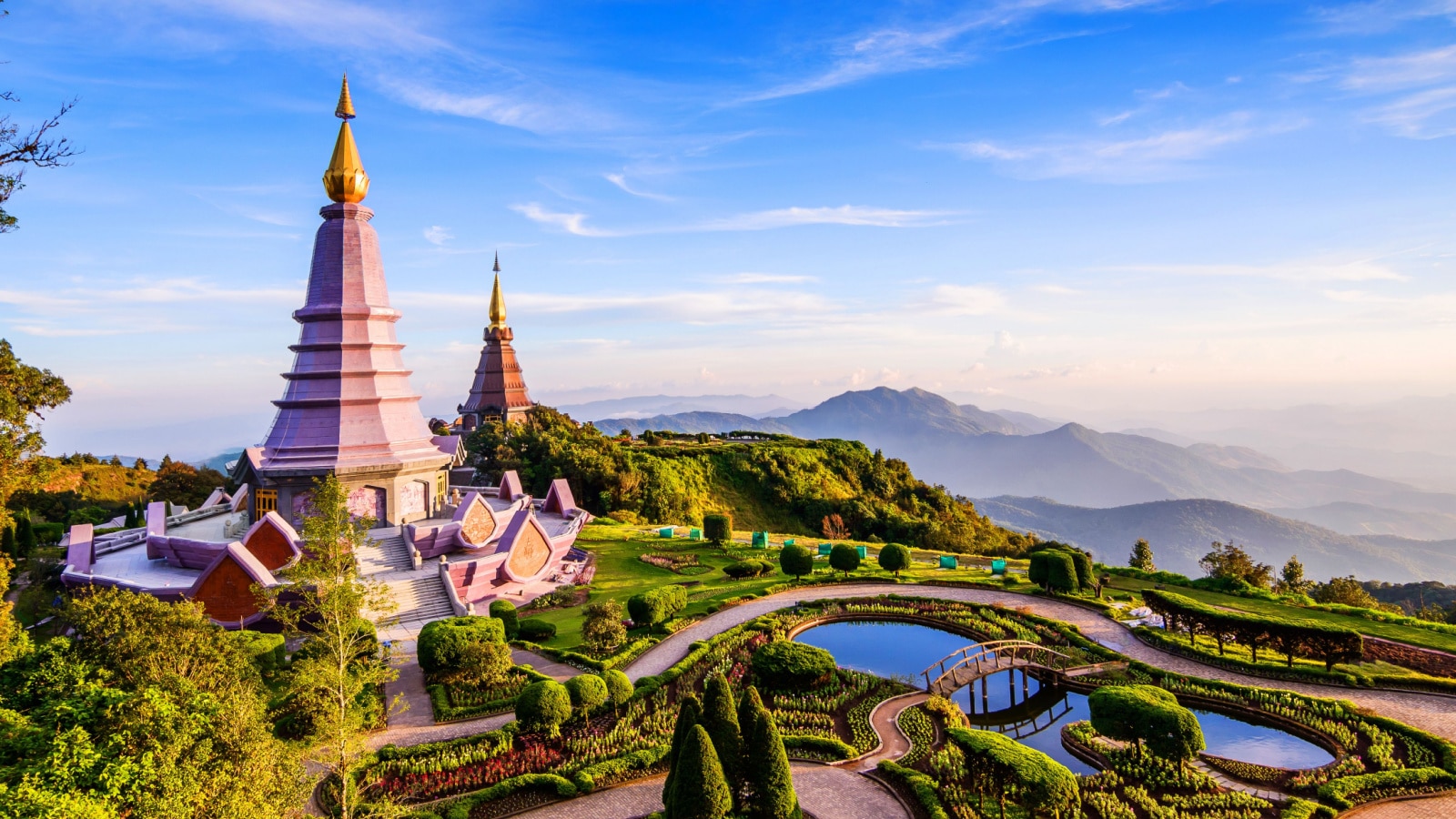 Landscape of two pagoda on the top of Inthanon mountain, Chiang Mai, Thailand.