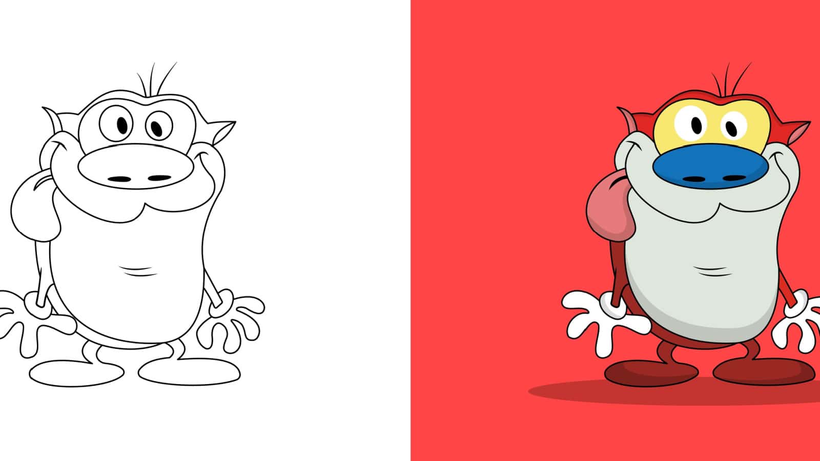 Stimpson J. Cat Cartoon character,Stimpy vector illustration with outline ,