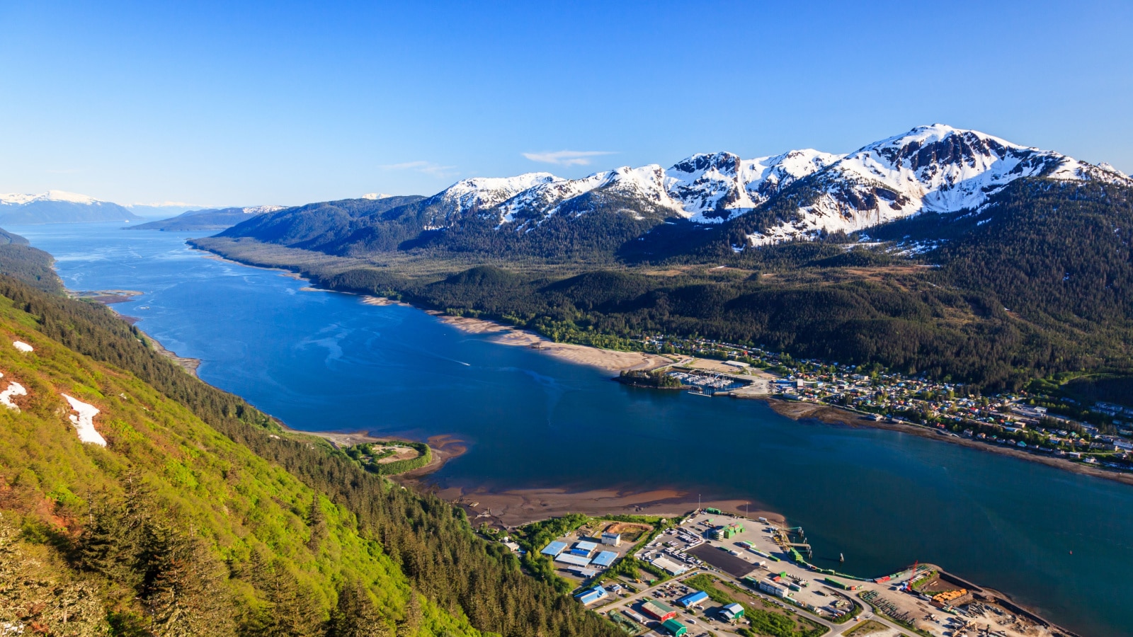 Juneau, Alaska. Aerial view of the Gastineau channel and Douglas Island.