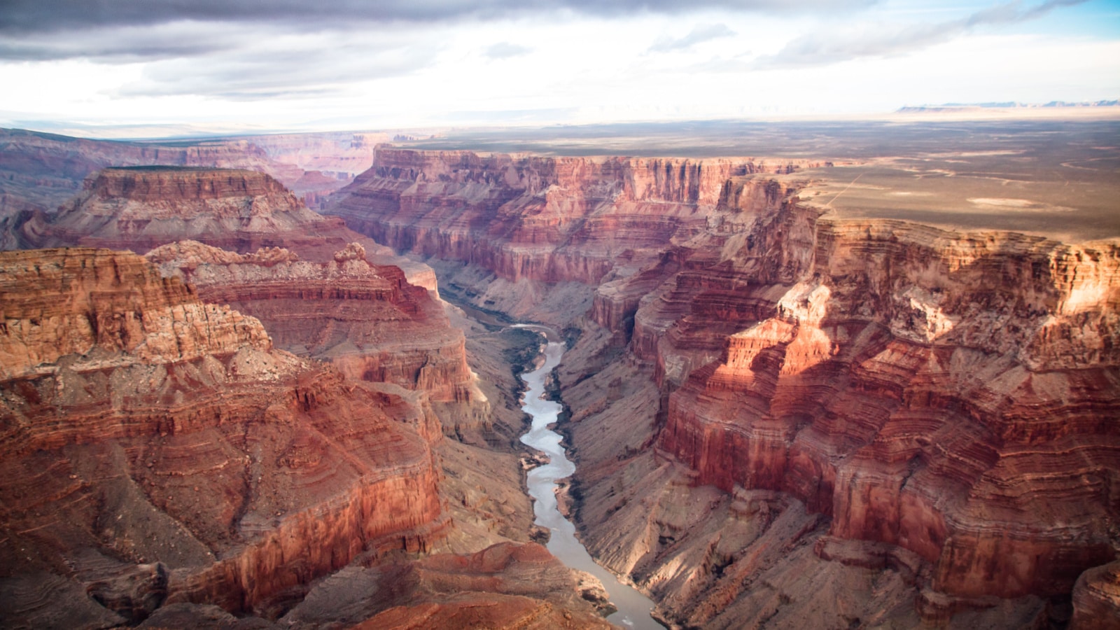 View over the south and north rim part in grand canyon from the helicopter, USA