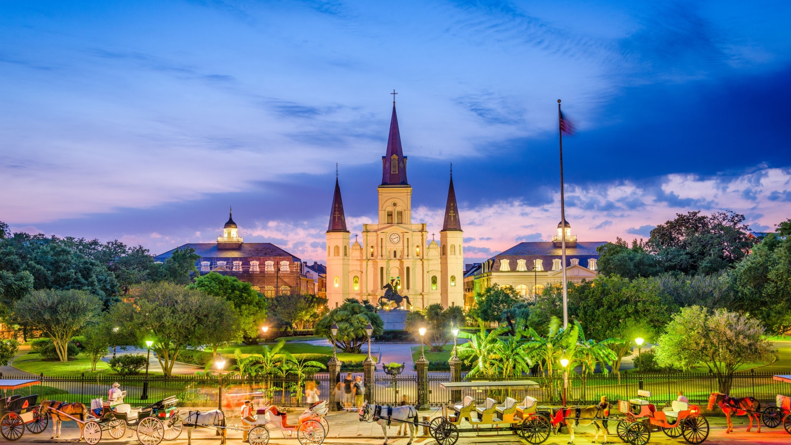 New Orleans, Louisiana, USA at St. Louis Cathedral and Jackson Square.