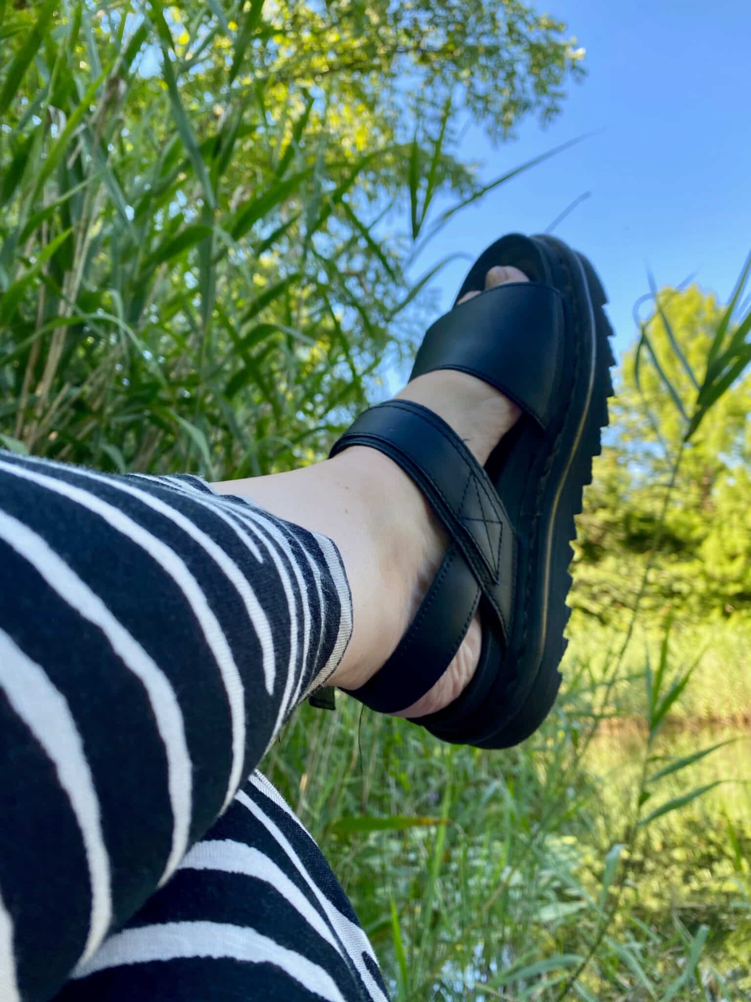 Hampshire, England - 30 July 2020: cult British fashion brand Doc Martens summer sandals