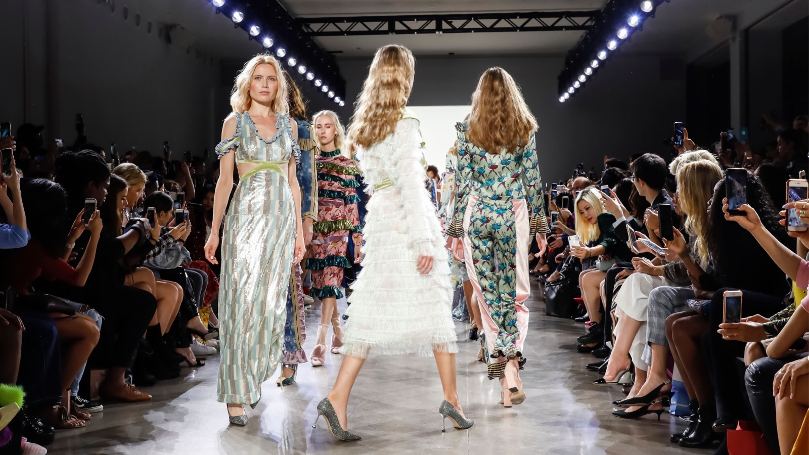 New York, NY, USA - September 7, 2018: Models walk runway to present Vivienne Hu Spring/Summer 2019 collection during NY Fashion Week at Spring Studios, Manhattan